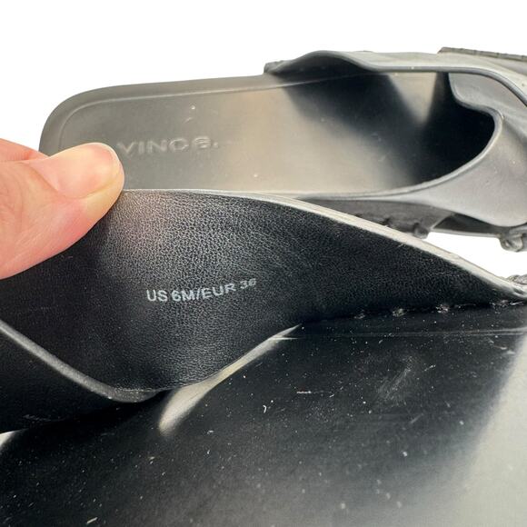 Vince Nico Black Leather Exposed Stitching Straps Open Toe Slip On Flat Sandals - Picture 8 of 9